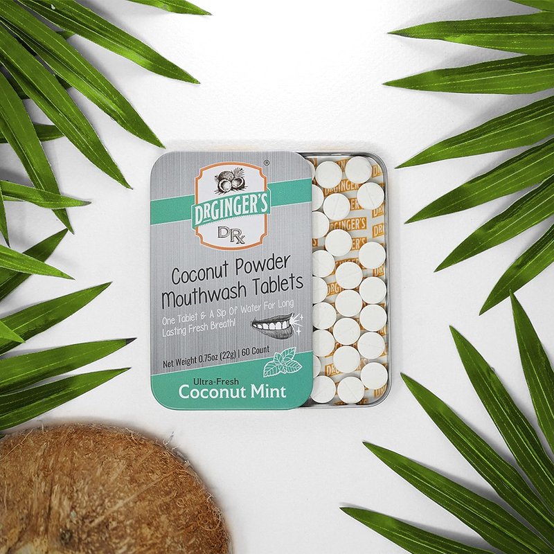 Coconut Oil Mouthwash Tablets - Organic Coconut Mint with Xylitol | Freshens Breath, Travel-Friendly, 60 Count