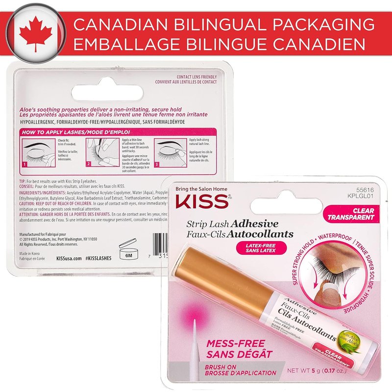 KISS Lash Adhesive, Lash-Glue, 24hr Strip Eyelash Adhesive, Clear, Includes Lash-Adhesive, Long Lasting Wear, Can Be Used with Strip Lashes and Lash Clusters (Pack of 2)