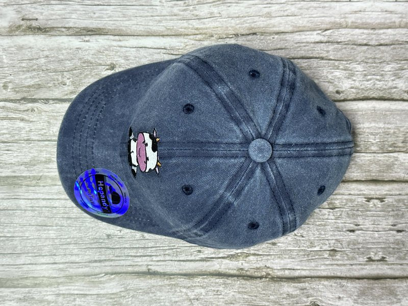 Hepandy Cute Cow Themed Gifts for Girls, Navy Blue Embroidered Hat for Boys, Adjustable Cotton Soft Baseball Cap for Child Kids