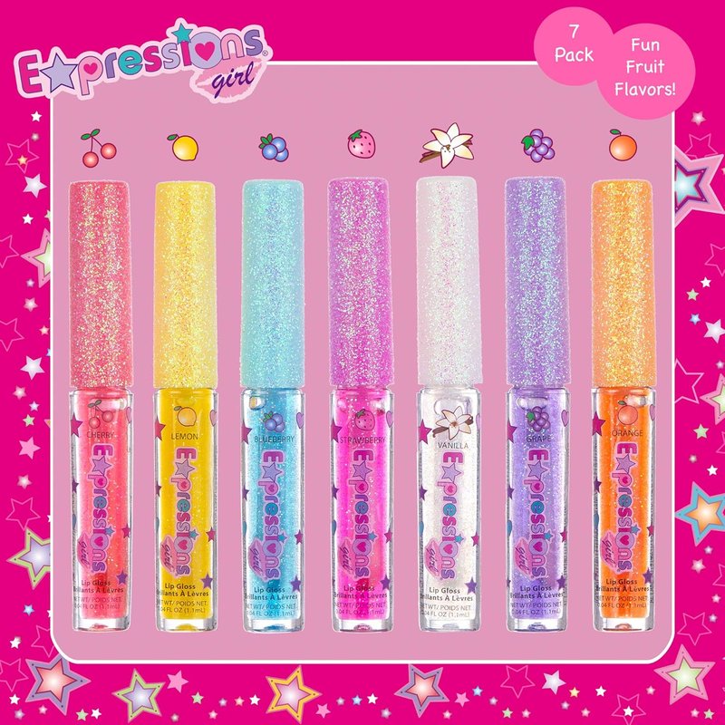 Fruity Flavored Lip Gloss Set for Kids - 7 Assorted Non-Toxic Glosses | Fun & Shiny Lip Care Collection