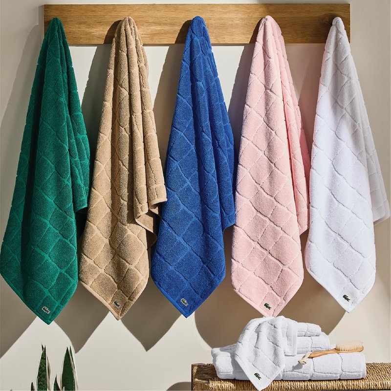 Lacoste Croc Scale 100% Cotton Bath Towel – Highly Absorbent, Ultra Soft & Quick Drying Luxury Jacquard Towel with Embroidered Crocodile, Premium Bathroom Essential, Light Pink, 16" x 30"