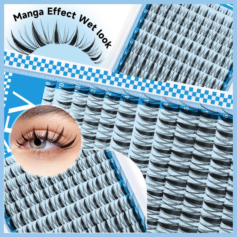 Fairy Lash Clusters Kit Manga Lash Extension Kit Invisible Band Anime Spiky Lash Clusters Eyelash Clusters Kit with Lash Bond and Seal(Fairy Kit-8-18mix)