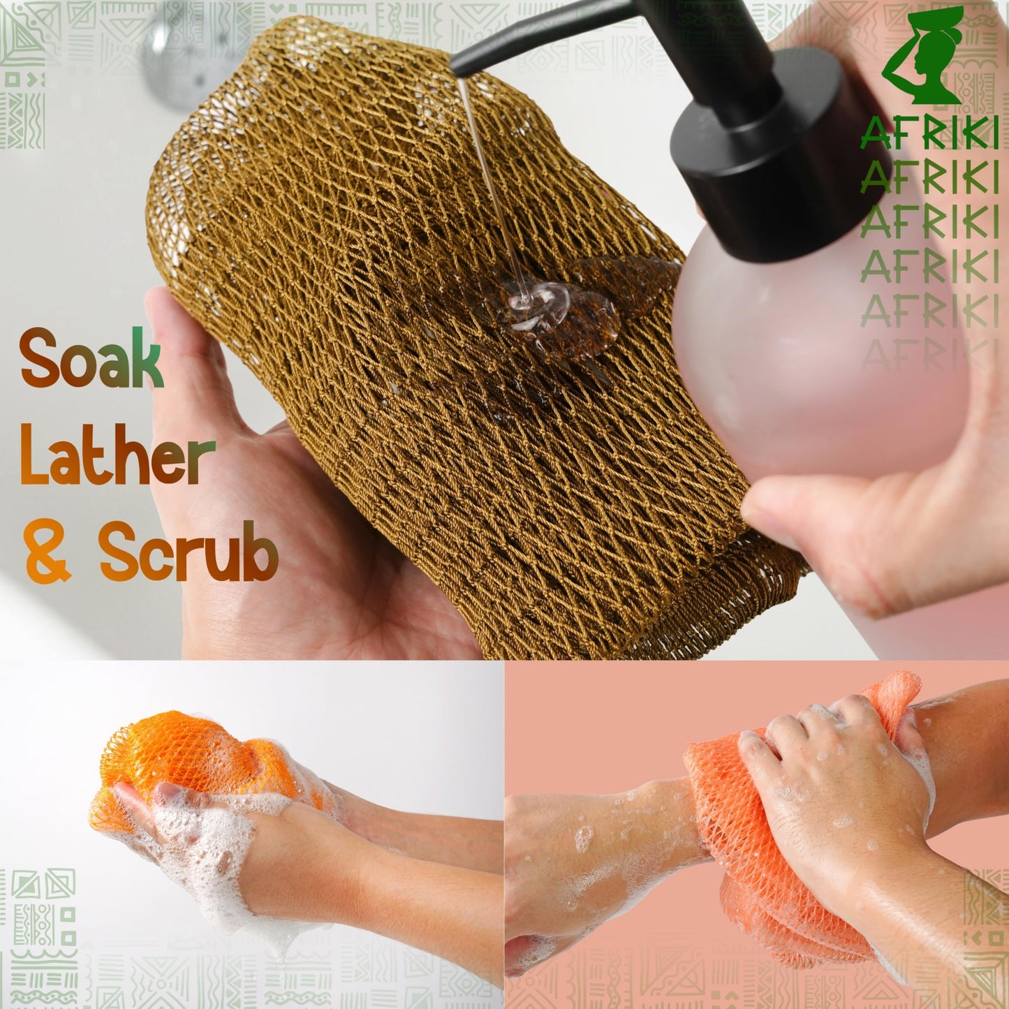 African Net Sponge, Premium Authentic Exfoliating Body Scrubber, Extra Long Stretch Bath Sponge for Shower, Deep Exfoliating Washcloth for Smooth Skin, 1 Pack (Emerald Green)