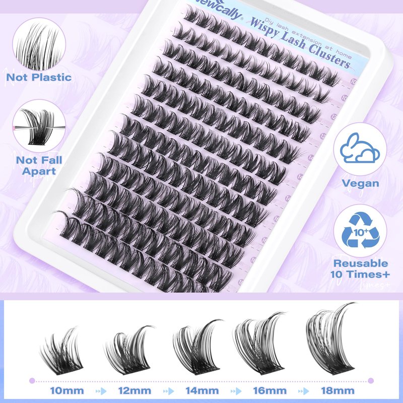 Lash Clusters Wispy Lash Extension D-curly Eyelash Clusters Natural Look 10-18mm Cluster Eyelash Extensions 144Pcs Volume Individual Lashes Spiky Cluster Lashes Manga by Newcally