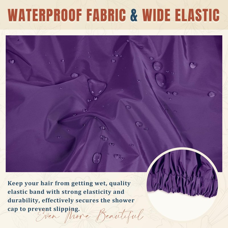 Reusable Shower Cap for Women, Large Waterproof Shower Bonnet with Elastic Band, Washable Bath Hair Cap for Long, Curly Hair, Braids, Daily Shower, Home Spa, Travel(Dark Purple)
