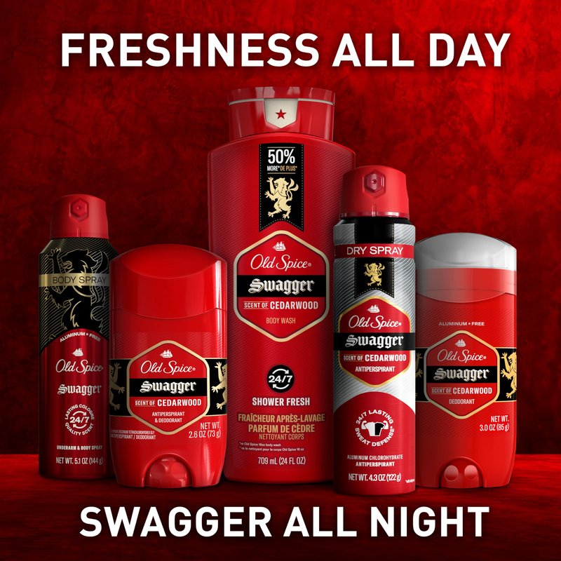 Old Spice Body Wash for Men, Refreshing 3X Defense, 24/7 Shower Fresh with Long Lasting Scent, Red Collection, Swagger with Cedarwood Scent, 33.4 oz (Pack of 4)