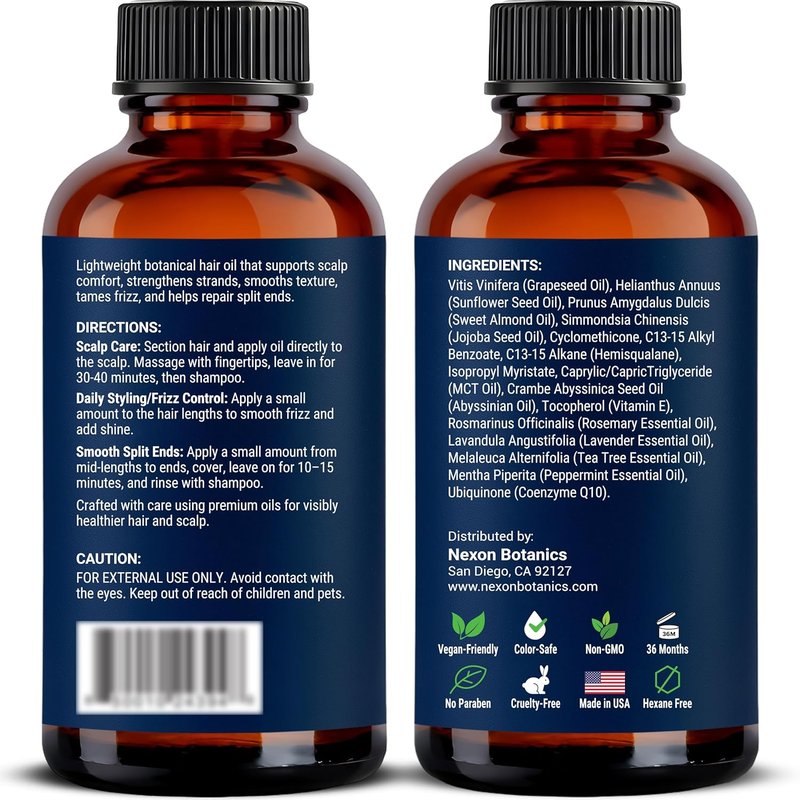Nexon Botanics Rosemary Hair Oil - Lightweight Scalp Treatment for Hair Growth | 2 fl oz with Peppermint, Jojoba & Vitamin E