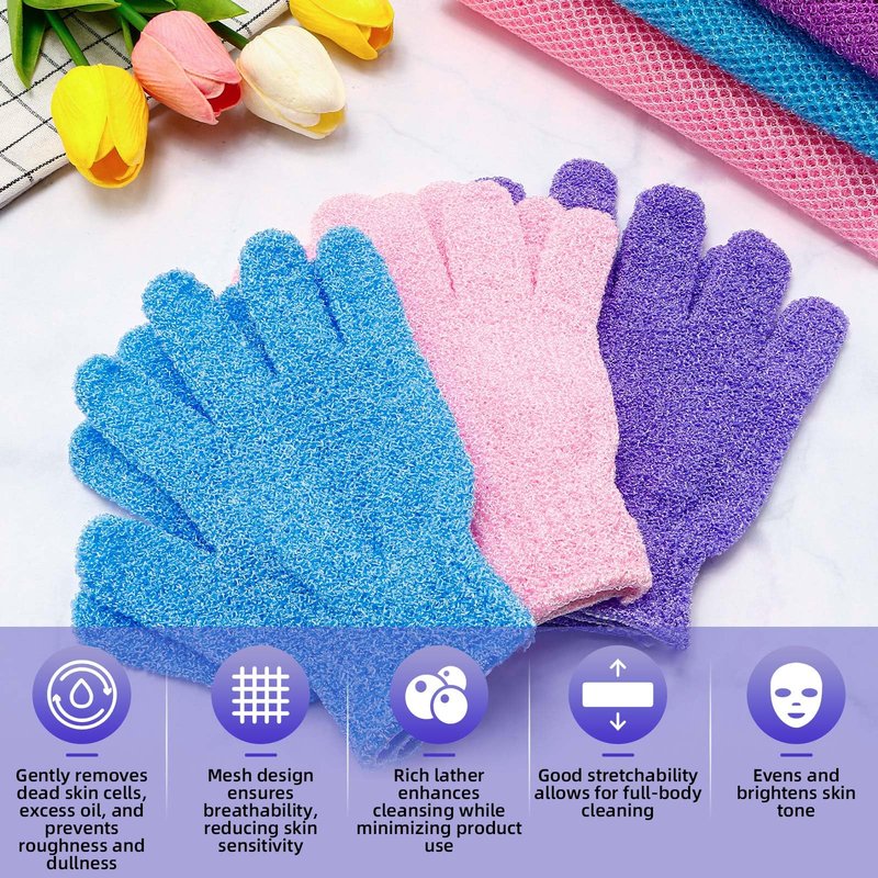 6 Pack African Bath Sponge Exfoliating Glove Set Nylon African Exfoliating Net Exfoliating Washcloth Body Scrubber Back Scrubber Wash Deep Scrubbing Dead Skin