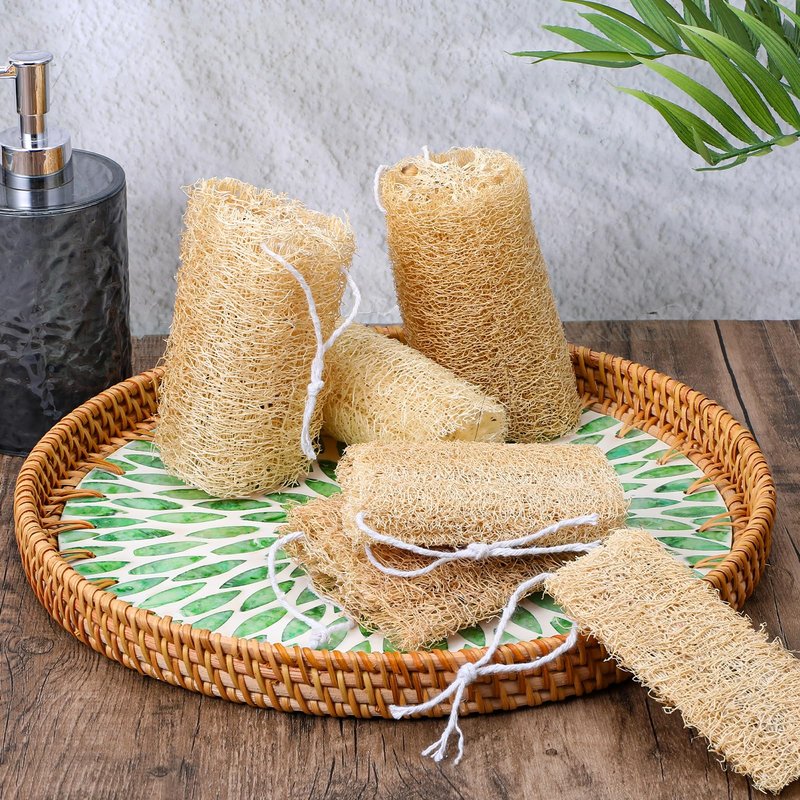 Ckhoid 14Pcs 5" Natural Loofah Exfoliating Body Sponge Scrubber, Plant-Based Organic Loofa Luffa for Skin Care in Bath Spa Shower, Long-Handled Natural Sponges Bath Brush for Men & Women