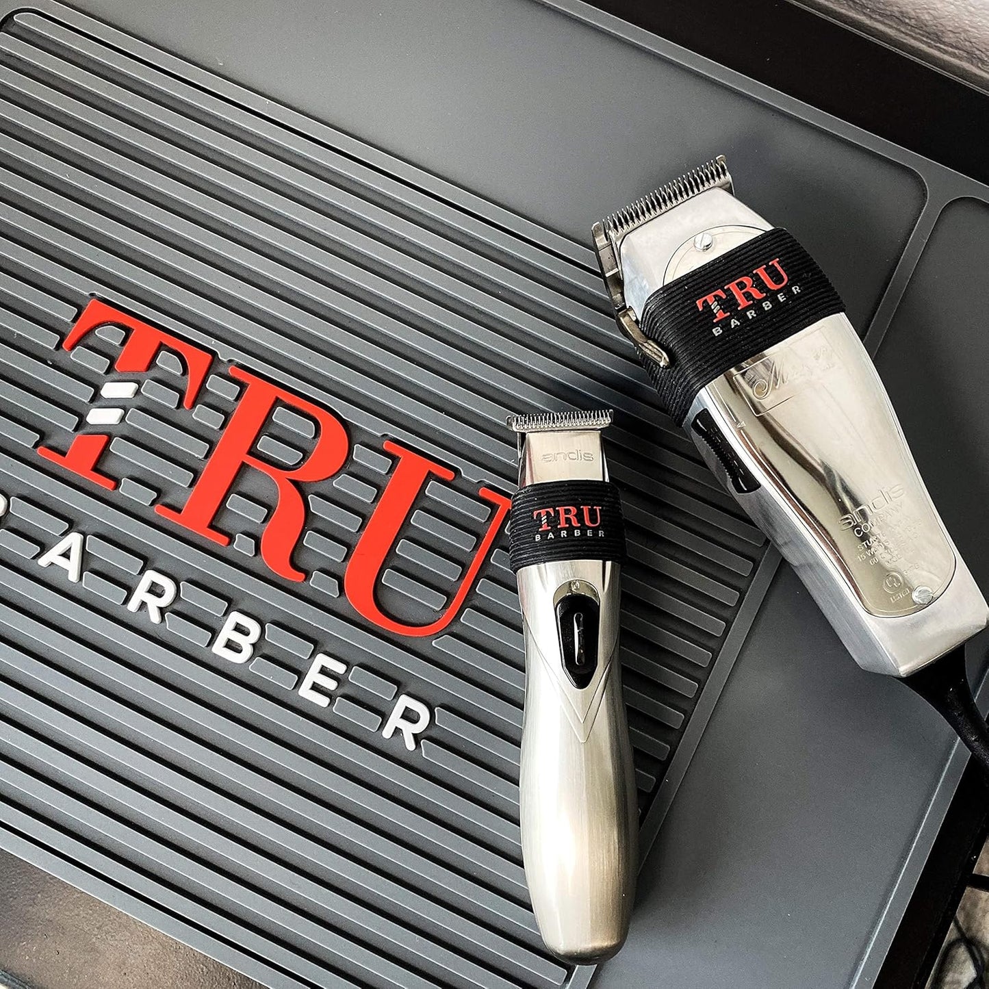 TRU BARBER Organizer Mat - 18" X 13" Charcoal Grey PVC Station Pad | Flexible, Anti-Slip Design for Salons