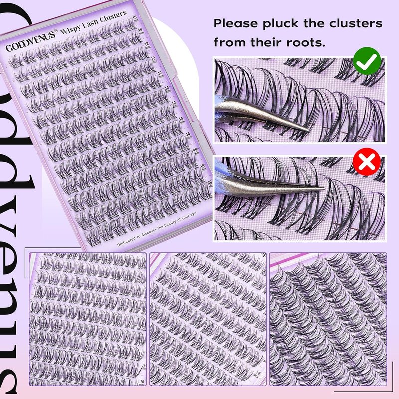 Goddivas Invisible Band Lash Clusters Kit - Wispy Natural DIY Eyelash Extensions | C Curl 10-16MM