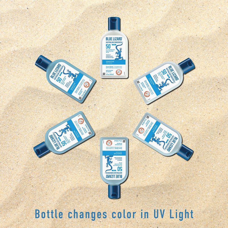 BLUE LIZARD Sensitive Mineral Sunscreen with Zinc Oxide, SPF 50+, Water Resistant, UVA/UVB Protection with Smart Bottle Technology - Fragrance Free, 5 oz