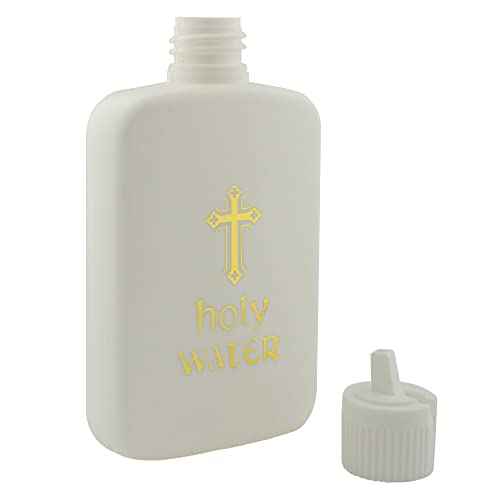 Refillable Holy Water Bottles | White with Gold-Tone Cross and Lettering | Great Catholic Gift for First Communion, Confirmation, and New Home | Portable for Home and Travel (10)