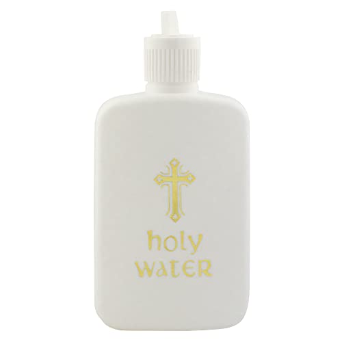 Refillable Holy Water Bottles | White with Gold-Tone Cross and Lettering | Great Catholic Gift for First Communion, Confirmation, and New Home | Portable for Home and Travel (10)