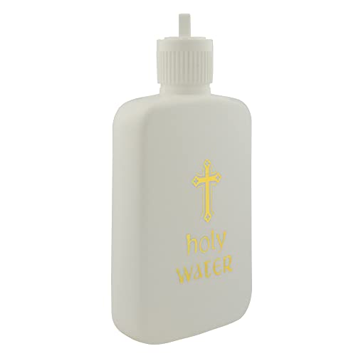 Refillable Holy Water Bottles | White with Gold-Tone Cross and Lettering | Great Catholic Gift for First Communion, Confirmation, and New Home | Portable for Home and Travel (10)