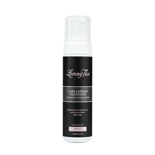 Loving Tan Platinum 2 HR Express Self Tanning Mousse, Darkest Shade Yet - Streak Free, Professional Quality Sunless Tanner- 10+ Applications per Bottle, Cruelty Free, Naturally Derived DHA, 6.7 Fl Oz