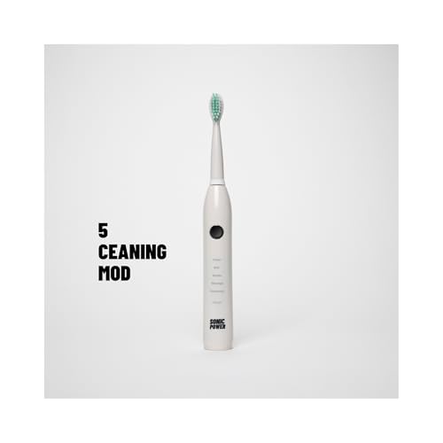 Electric Toothbrush Kit, Ultra Portable & Lightweight with 5 Cleaning Modes, 1 Year Supply of Brush Heads, Rechargeable Battery, Mirror Mount & Travel Cap Included (White)
