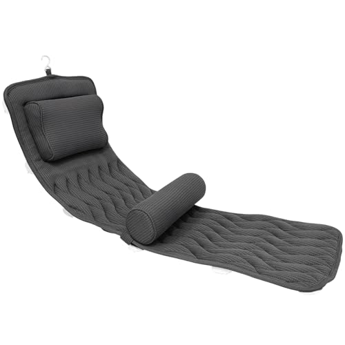 AEROiVi Full Body Bath Pillow with Adjustable Lumbar Roll Pillow Bathtub Cushion with 14 Suction Cups 3D Air Mesh Fit Any Tub Gray Bathroom Accessories