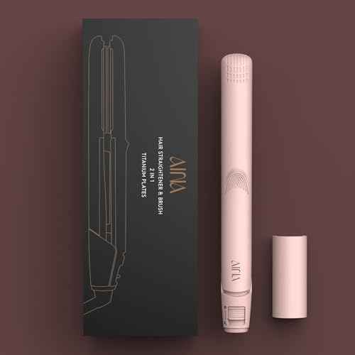 AINA Hair Straightener Comb, Flat Iron with Comb | Titanium Iron 450F | Dual Voltage Hair Straightening | Curling 2 in1 | Resolve Tangled | frizz Free (Babe Pink)