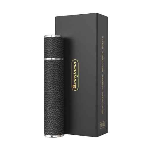 10ML Genuine Leather Atomizer Sprayer for Perfume - Portable Mini Cologne Sprayer for Woman Man - Perfume Travel Refillable Bottle,Travel Essential Fragrance Spray Bottle (Black)