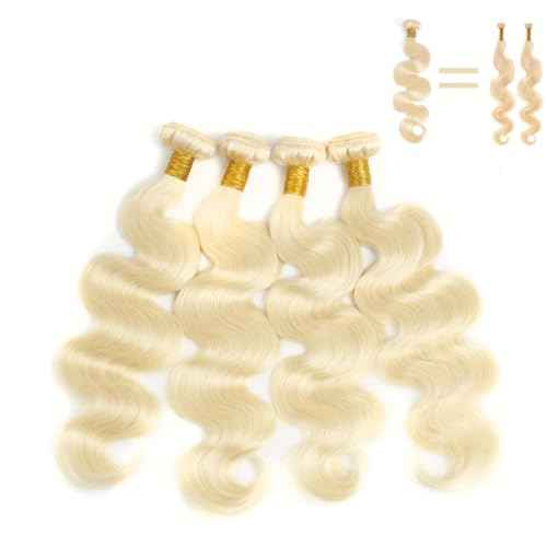 12A HC 613 Body Wave Bundles Human Hair 14 16 18 Inch Blonde Human Hair Bundles 12A Grade Brazilian Hair Extensions 100% Unprocessed Weave 3 Bundles