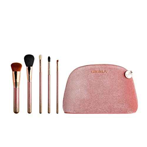 Sigma Beauty Modern Beauty Makeup Brush Set ? Set of 5 Face and Eye Makeup Brushes for Eyeshadow, Blending Setting, Highlighting, Concealing & Contouring, Includes Rose Colored Small Makeup Bag