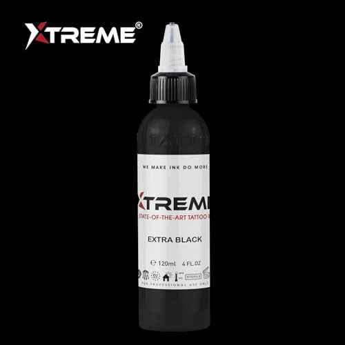 Xtreme Tattoo Ink, Versatile Medium Viscosity for Precision Tattooing, Rich Hue, Quick Healing, Acrylic-Free, Water Based and Premium Quality, Ready-to-Use Tattoo Ink (Extra Black, 4 oz)