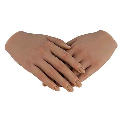Life Size Female Mannequin Hand for Sketching & Display - Silicone Nail Practice Hands - Jewelry Ring Glove Watch Holder - 18cm, Light Brown (1 Pair)