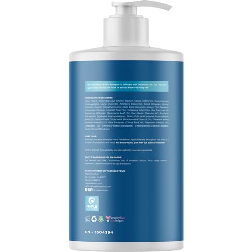 Rosemary and Biotin Shampoo for Thinning Hair - Vegan Volumizing Shampoo for Fine Hair with B Vitamins Argan Oil & Tea Tree Essential Oil - Paraben Silicone and Sulfate Free Vegan Formula (25 Fl Oz)