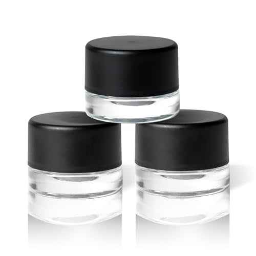 200 Pack 5ml Glass Jars with Lids - Thick Clear Child-Proof Containers for Lip Balm, Oils, Wax, and Cosmetics - Black Lids - Ideal Bulk 5ml Glass Jar and 1 Gram Glass Jar