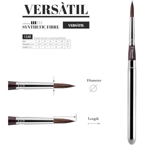 Escoda | Watercolour | Vers?til Set with 3 Round Travel Brushes for Watercolour | Size 2,6,10 | 3 Brushes | Synthetic Kolinsky | Round Pointed