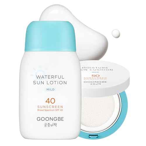GOONGBE Sun Lotion SPF 40 & Moisture Sun Cushion SPF 50-100% Zinc Oxide Mineral Sunscreen - Vegan Reef-Safe for Babies Kids Adults - Korean Skincare, 2.82oz & Cushion 0.81oz