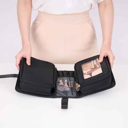 Travel Makeup Bag for Women for Cosmetics, Brushes, and Toiletries, Compact and Portable Makeup Organizer, Large Capacity Storage Cosmetic bag for Business, Vacation, or Weekend Traveling (Black)