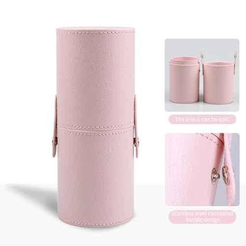 Makeup Brush Holder, Makeup Brush Organizer for Vanity, Portable Waterproof PU Leather Travel Makeup Brush Case Bag (Pink)