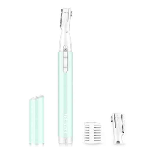 Eyebrow Trimmer for Women, Precision Facial Hair Trimmer for Chin, Lips, Neck, Upper Lip & Cheeks, Battery Operated Dual-Blade Groomer with Comb Attachment, Painless Portable Electric Shaper