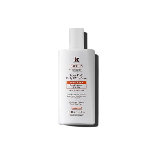 Kiehl's Super Fluid UV Defense Daily Facial Sunscreen SPF 50+, Lightweight Matte Finish, Protects Against UVA/UVB Rays & Pollution, Vitamin E & Baicalin, Non-comedogenic, Paraben-free, Fragrance-free