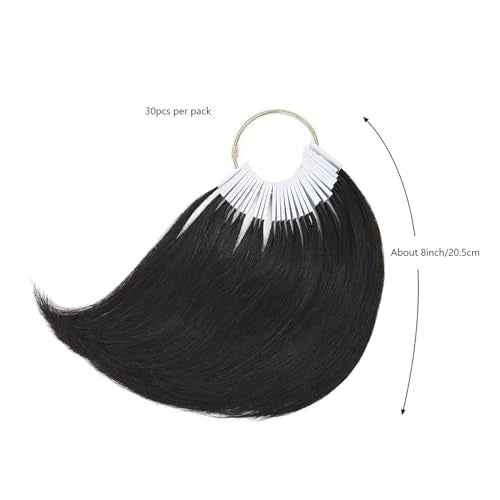 30 Pcs 8" Hair Swatches for Testing Color 100% Real Human Hair Level Swatches for Salon Training (Black)