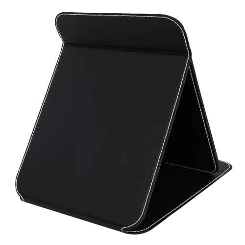 Travel Mirror for Desk, 6.5¡¿8.9¡± Adjustable Rectangle PU Edge Covering Black Foldable Desk Mirror with Stand for Travel Camping Home (Black)