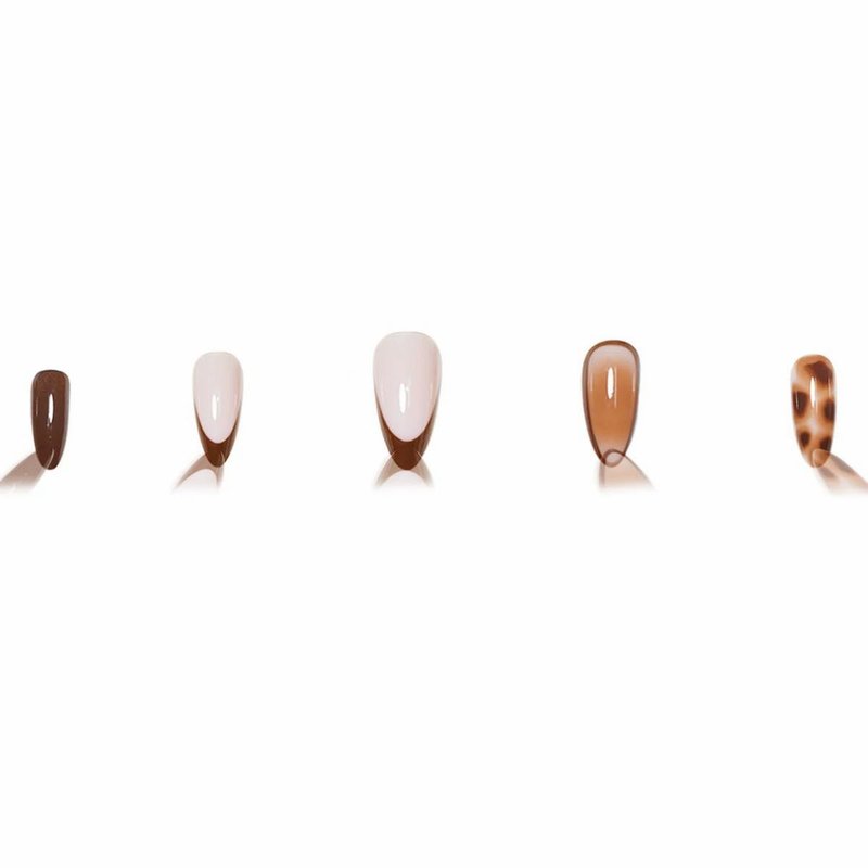 Almond Press on Nails Short Fall Fake Nails with Designs Press on Almond Nails Glossy French Tip Gel False Nails Kits Brown Acrylic Full Cover Stick on Nail for Women 24PCS