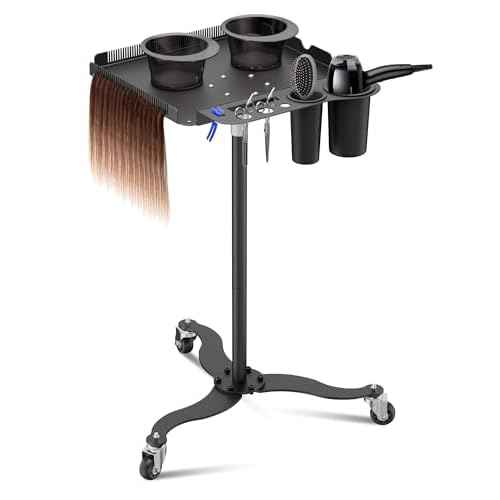 Salon Tray on Wheels,Metal Tray Rolling Cart with 2 Magnetic Bowls,Tattoo Tray, Salon Station with Hairstylist Holder and Hair Separator Stand,Multi-Function Adjustable with Wheels