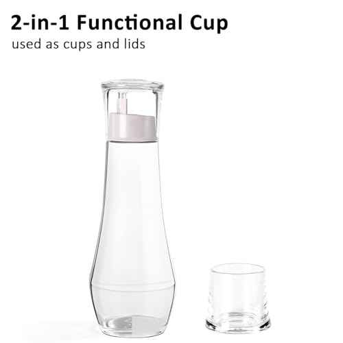 Mouthwash Dispenser For Bathroom, Glass Mouth Wash Dispensers With Cup, Mouthwash Container Bottle Holder For Adults/Kid, 8.8 OZ, Set Of 2