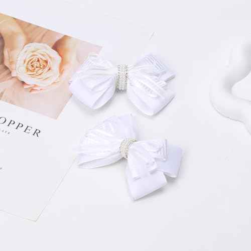 4.5-Inch Hair Bows Alligator Clips Delicate Pearl Hair Accessories for Girls, Toddler, Kids and Women Daily Dress Up Birthday Wedding Christmas Occasions- Set of 2