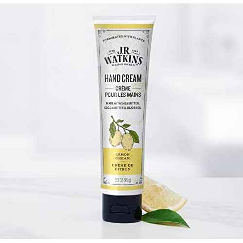 J.R. Watkins Natural Moisturizing Hand Cream, Hydrating Hand Moisturizer with Shea Butter, Cocoa Butter, and Avocado Oil, Cruelty Free, 3.3oz, Lemon Cream, 3 Pack