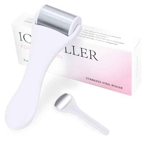 MAANGE Ice Roller For Face & Eye Roller for Puffiness,Stainless Steel Facial Roller Ice Face Roller Mini Roller Set (white 2 pcs)