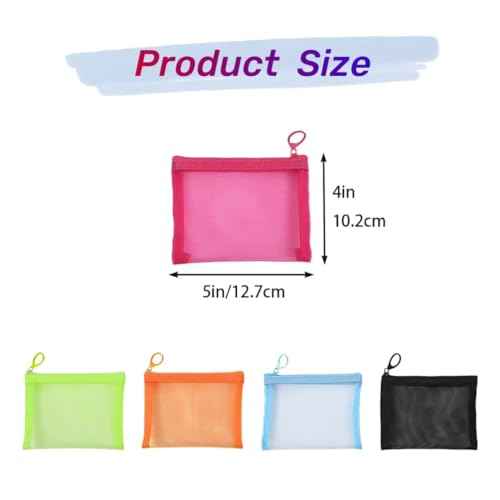 5 Pack Small Mesh Zipper Pouch Bags for Purse, Size 5" x 4" Travel Pouches for Daily Toiletries, Mini Mesh Bags with Zipper, Purse Organizer Pouches Insert (5" x 4")