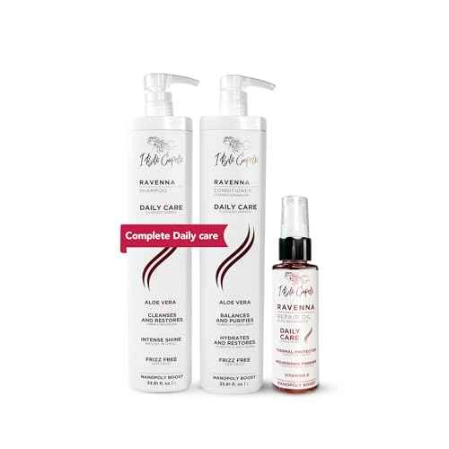 I Belli Capelli Ravenna Daily Care Kit - Aloe Vera Shampoo & Conditioner + Repair Oil ? Sulfate & Paraben-Free, Deep Moisture, Breakage Reduction & Repairs Split Endsfor Dry, Damaged & All Hair Types