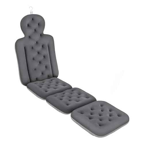 Bath Cushion, Full Body Bathtub Pillow with 160 Suction Cups, Bath Mat for Head and Neck Support, with Laundry Bag (Dark Gray, 60.2" x 16.2")