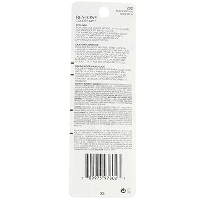 Revlon ColorStay Pencil Eyeliner - Waterproof, Smudgeproof, Longwearing with Ultra-Fine Tip | Black Brown, 0.01 Oz