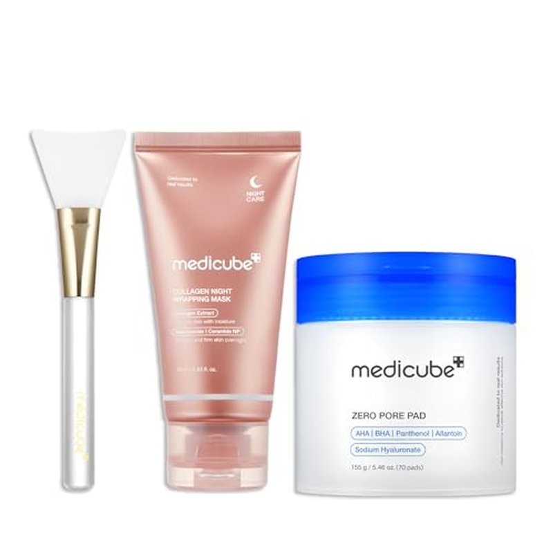 Medicube Korean Viral Duo - Glass Glow Skin Set with Zero Pore Pads & Collagen Mask | Perfect Gift for Women