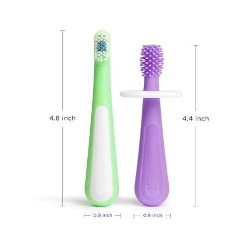 Ubbi Grow with Me Toothbrush Training Set for Babies and Toddlers, Includes One 360¡Æ Food-Grade Platinum Silicone and One Soft Bristled Toothbrush, Smoothie Purple and Zest Green